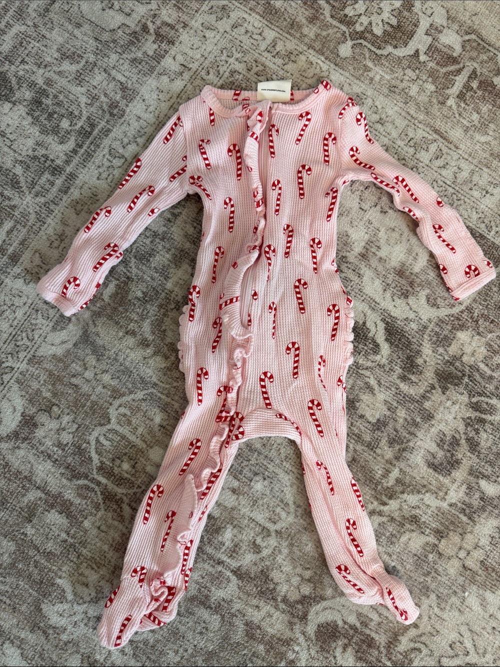 Spearmint Love Candy Cane Ribbed One-Piece Footed Pajamas